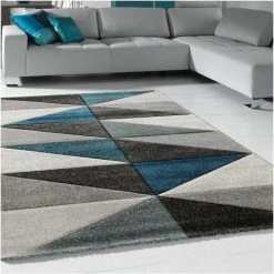UNAMOURDETAPIS Tapis Salon 80x150 Cm Rectangulaire VALAG Bleu Chambre Adapté Au Chauffage Par Le Sol - Bleu