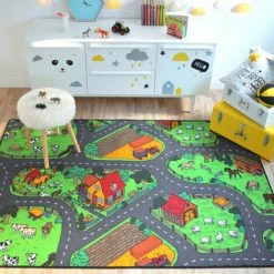 DÉCOWEB Tapis De Jeu Enfant - Circuit Voiture Campagne - 145 X 200 Cm -Tapis et paillasson Soldes 10360906 4