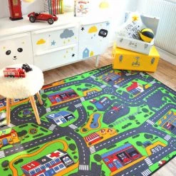 DÉCOWEB Tapis De Jeu Enfant - Circuit Voiture Ville - 145 X 200 Cm -Tapis et paillasson Soldes 10360907 4