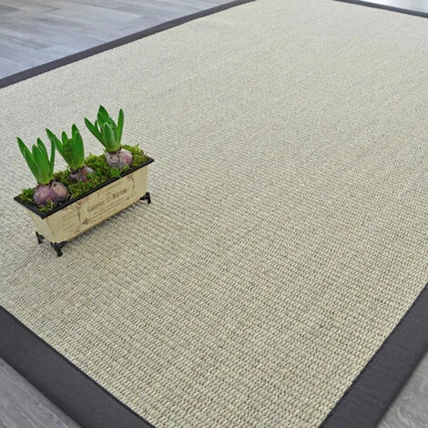 DÉCOWEB Tapis Sisal Quintana Blanchi Ganse Coton Anthracite - 140 X 200 Cm 4 DÉCOWEB Tapis Sisal Quintana Blanchi Ganse Coton Anthracite - 140 X 200 Cm – Image 4