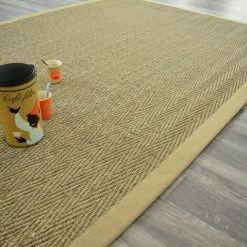 DÉCOWEB Tapis Jonc De Mer Bihar Fin Chevron - Ganse Coton Beige - 160 X 230 Cm -Tapis et paillasson Soldes 10360987 3