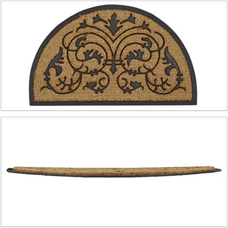 Relaxdays Paillasson Fibre De Coco Demi-lune 100 X 60 Cm Ornements, Marron 2 Relaxdays Paillasson Fibre De Coco Demi-lune 100 X 60 Cm Ornements, Marron – Image 2