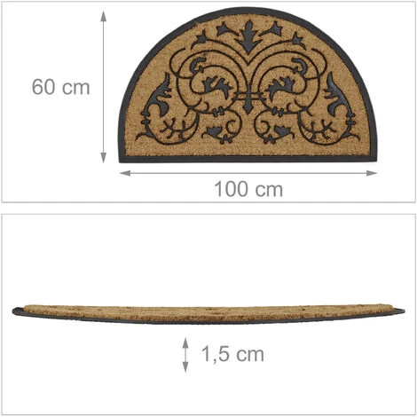 Relaxdays Paillasson Fibre De Coco Demi-lune 100 X 60 Cm Ornements, Marron 5 Relaxdays Paillasson Fibre De Coco Demi-lune 100 X 60 Cm Ornements, Marron – Image 5