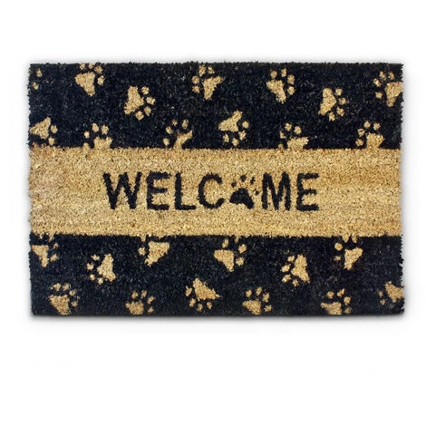 Relaxdays Paillasson Fibres De Coco Imprimé Welcome Et Pattes De Chat 60 X 40 Cm, Noir 1 Relaxdays Paillasson Fibres De Coco Imprimé Welcome Et Pattes De Chat 60 X 40 Cm, Noir
