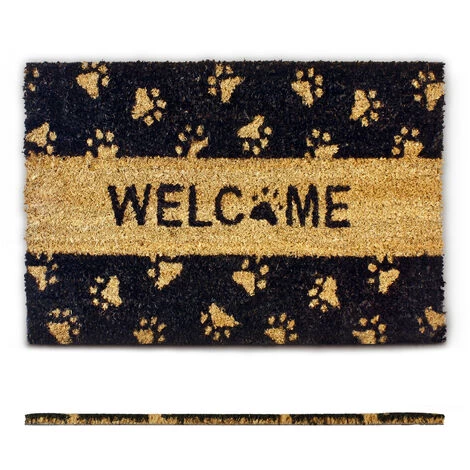 Relaxdays Paillasson Fibres De Coco Imprimé Welcome Et Pattes De Chat 60 X 40 Cm, Noir 2 Relaxdays Paillasson Fibres De Coco Imprimé Welcome Et Pattes De Chat 60 X 40 Cm, Noir – Image 2