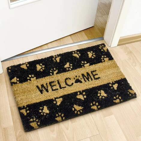 Relaxdays Paillasson Fibres De Coco Imprimé Welcome Et Pattes De Chat 60 X 40 Cm, Noir 3 Relaxdays Paillasson Fibres De Coco Imprimé Welcome Et Pattes De Chat 60 X 40 Cm, Noir – Image 3