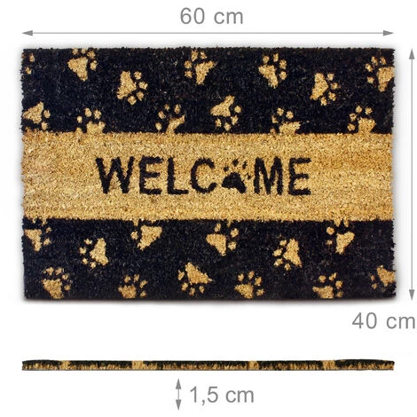 Relaxdays Paillasson Fibres De Coco Imprimé Welcome Et Pattes De Chat 60 X 40 Cm, Noir 5 Relaxdays Paillasson Fibres De Coco Imprimé Welcome Et Pattes De Chat 60 X 40 Cm, Noir – Image 5