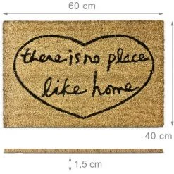 Relaxdays Paillasson En Fibres De Coco Tapis De Sol Porte D’entrée “there Is No Place Like Home” 40 X 60 Cm Essuie-pieds Intérieur Extérieur Saleté Dessous Antidérapant PVC Caoutchouc, Marron -Tapis et paillasson Soldes 10364257 5