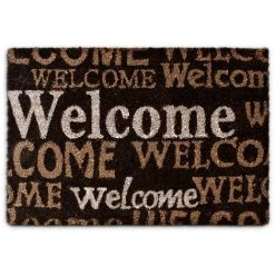 Relaxdays Paillasson En Fibres De Coco « Welcome » Tapis De Sol Porte D’entrée Tapis De Plancher 40 X 60 Cm Tapis D'accueil Dessous Antidérapant PVC Caoutchouc Essuie-pieds Saleté, Marron