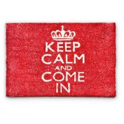 Relaxdays Paillasson En Fibres De Coco Tapis De Sol Porte D’Entrée Tapis De Plancher Sol KEEP CALM AND COME IN 40 X 60 Cm Dessous Antidérapant Caoutchouc PVC Essuie-pieds Saleté, Rouge