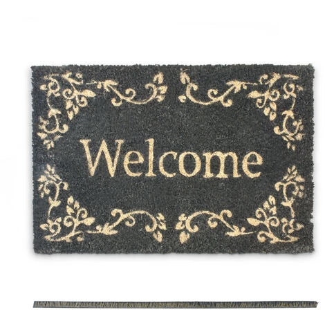 Relaxdays Paillasson En Fibres De Coco Tapis De Sol Porte D’entrée Accueil Welcome 40 X 60 Cm Dessous Antidérapant Caoutchouc PVC Essuie-pieds Natte Plancher Motifs Ornements, Noir 2 Relaxdays Paillasson En Fibres De Coco Tapis De Sol Porte D’entrée Accueil Welcome 40 X 60 Cm Dessous Antidérapant Caoutchouc PVC Essuie-pieds Natte Plancher Motifs Ornements, Noir – Image 2