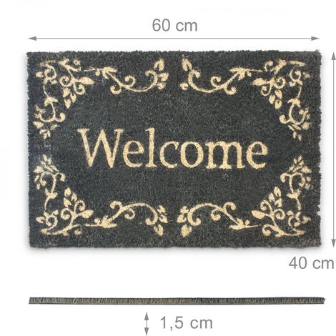 Relaxdays Paillasson En Fibres De Coco Tapis De Sol Porte D’entrée Accueil Welcome 40 X 60 Cm Dessous Antidérapant Caoutchouc PVC Essuie-pieds Natte Plancher Motifs Ornements, Noir 5 Relaxdays Paillasson En Fibres De Coco Tapis De Sol Porte D’entrée Accueil Welcome 40 X 60 Cm Dessous Antidérapant Caoutchouc PVC Essuie-pieds Natte Plancher Motifs Ornements, Noir – Image 5