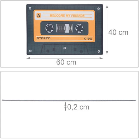 Relaxdays Paillasson Tapis D’entrée Cassette Audio Rétro Vintage Couloir PVC Antidérapant 40 X 60 Cm, Noir/orange 4 Relaxdays Paillasson Tapis D’entrée Cassette Audio Rétro Vintage Couloir PVC Antidérapant 40 X 60 Cm, Noir/orange – Image 4