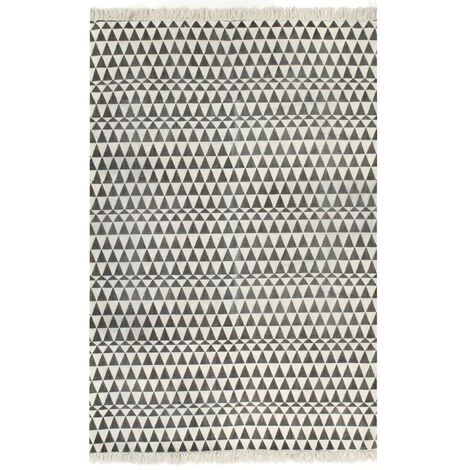 VidaXL Tapis Kilim Coton 120 X 180 Cm Avec Motif Noir/blanc - Noir 1 VidaXL Tapis Kilim Coton 120 X 180 Cm Avec Motif Noir/blanc - Noir