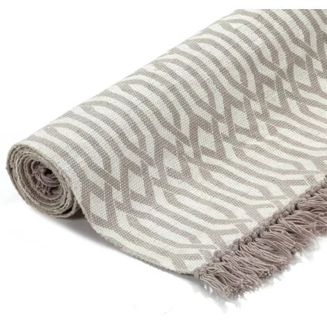 VidaXL Tapis Kilim Coton 120 X 180 Cm Avec Motif Taupe - Taupe 2 VidaXL Tapis Kilim Coton 120 X 180 Cm Avec Motif Taupe - Taupe – Image 2