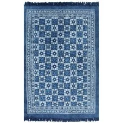 VidaXL Tapis Kilim Coton 120 X 180 Cm Avec Motif Bleu - Bleu