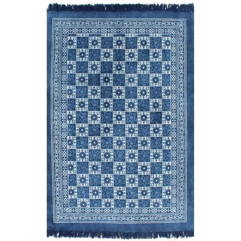 VidaXL Tapis Kilim Coton 160 X 230 Cm Avec Motif Bleu - Bleu 1 VidaXL Tapis Kilim Coton 160 X 230 Cm Avec Motif Bleu - Bleu