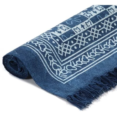 VidaXL Tapis Kilim Coton 160 X 230 Cm Avec Motif Bleu - Bleu 2 VidaXL Tapis Kilim Coton 160 X 230 Cm Avec Motif Bleu - Bleu – Image 2