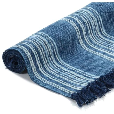 VidaXL Tapis Kilim Coton 160 X 230 Cm Avec Motif Bleu - Bleu 2 VidaXL Tapis Kilim Coton 160 X 230 Cm Avec Motif Bleu - Bleu – Image 2