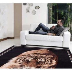 UNAMOURDETAPIS Tapis Salon 60x110 Cm Rectangulaire BC TIGER Noir Entrée Adapté Au Chauffage Par Le Sol - Noir -Tapis et paillasson Soldes 11775965 4