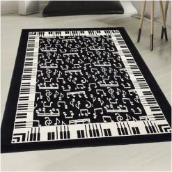 UNAMOURDETAPIS Tapis Salon 60x110 Cm Rectangulaire AF MELOMANIA Noir Entrée Adapté Au Chauffage Par Le Sol - Noir
