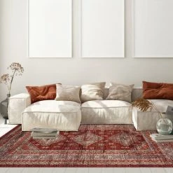 UNAMOURDETAPIS 120x170 - Tapis Oriental Salon 120x170 Cm Moderne Design Rectangulaire Rouge - Rouge