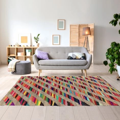 UNAMOURDETAPIS Tapis Kilim 60x110 Cm Rectangulaire RAINBOW JUTE ET FIL RECYCLE Multicolore Entrée Tissé à La Main Jute - Multicolore 1 UNAMOURDETAPIS Tapis Kilim 60x110 Cm Rectangulaire RAINBOW JUTE ET FIL RECYCLE Multicolore Entrée Tissé à La Main Jute - Multicolore