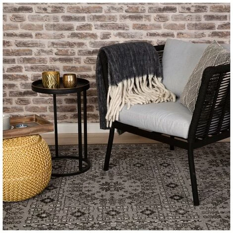 DELADECO Tapis Gris Intérieur Et Extérieur Vintage Plat Tatu Gris 120x170 - Gris 3 DELADECO Tapis Gris Intérieur Et Extérieur Vintage Plat Tatu Gris 120x170 - Gris – Image 3