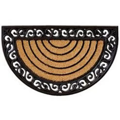 Tapis De Sol Antidérapant Demi-rond Rayé Motifs, Noir/nature - Dim : 45 X 75 X 2 Cm -PEGANE-