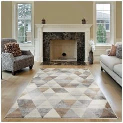 ALLOTAPIS Tapis Scandinave à Courtes Mèches Géométrique Olivetto Marron 80x150 - Marron