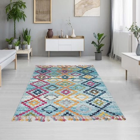 UNAMOURDETAPIS Tapis Berbère Style 120x170 Cm Rectangulaire OURIKA MK 05 Bleu Salon Adapté Au Chauffage Par Le Sol - Bleu 1 UNAMOURDETAPIS Tapis Berbère Style 120x170 Cm Rectangulaire OURIKA MK 05 Bleu Salon Adapté Au Chauffage Par Le Sol - Bleu