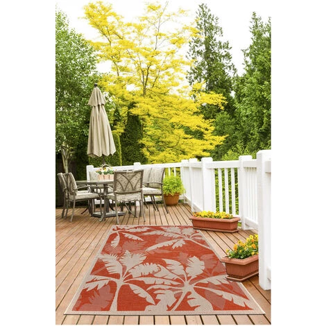 DELADECO Tapis Plat Pour Terrasse Et Intérieur Floral Ferrare Orange 135x190 - Orange 1 DELADECO Tapis Plat Pour Terrasse Et Intérieur Floral Ferrare Orange 135x190 - Orange