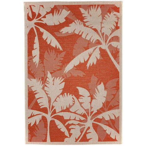 DELADECO Tapis Plat Pour Terrasse Et Intérieur Floral Ferrare Orange 135x190 - Orange 2 DELADECO Tapis Plat Pour Terrasse Et Intérieur Floral Ferrare Orange 135x190 - Orange – Image 2