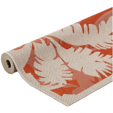 DELADECO Tapis Plat Pour Terrasse Et Intérieur Floral Ferrare Orange 135x190 - Orange 4 DELADECO Tapis Plat Pour Terrasse Et Intérieur Floral Ferrare Orange 135x190 - Orange – Image 4