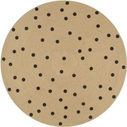 VidaXL Tapis Fait à La Main Jute Avec Imprimé à Pois 120 Cm - Noir