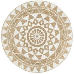 VidaXL Tapis Fait à La Main Jute Avec Imprimé Blanc 120 Cm - Blanc