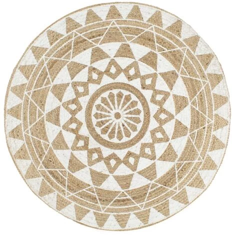 VidaXL Tapis Fait à La Main Jute Avec Imprimé Blanc 120 Cm - Blanc 1 VidaXL Tapis Fait à La Main Jute Avec Imprimé Blanc 120 Cm - Blanc