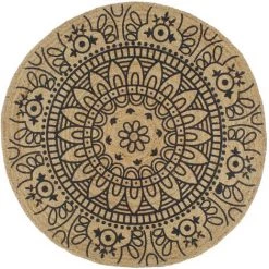 VidaXL Tapis Fait à La Main Jute Avec Imprimé Bleu Foncé 120 Cm - Brun