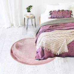 THEDECOFACTORY FLANELLE - <p>Tapis Rond Extra-doux Rose Diam.70 - Rose -Tapis et paillasson Soldes 13249017 4