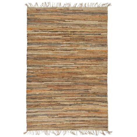 VidaXL Tapis Chindi Tissé à La Main Cuir Jute 120 X 170 Cm Brun Roux - Brun 1 VidaXL Tapis Chindi Tissé à La Main Cuir Jute 120 X 170 Cm Brun Roux - Brun