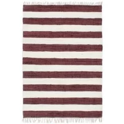 Tapis Chindi Tissé à La Main Coton 80x160 Cm Bordeaux Et Blanc VidaXL