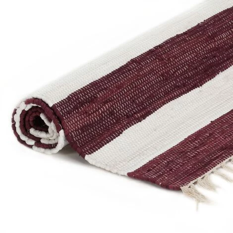 Tapis Chindi Tissé à La Main Coton 80x160 Cm Bordeaux Et Blanc VidaXL 2 Tapis Chindi Tissé à La Main Coton 80x160 Cm Bordeaux Et Blanc VidaXL – Image 2