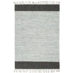Tapis Chindi Tissé à La Main Cuir 80x160 Cm Gris Clair Et Noir VidaXL