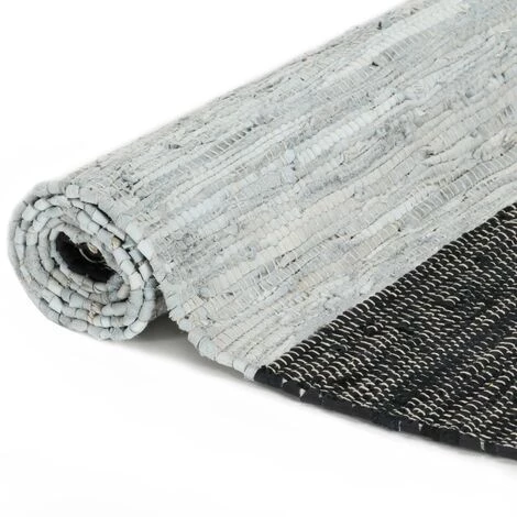 Tapis Chindi Tissé à La Main Cuir 80x160 Cm Gris Clair Et Noir VidaXL 2 Tapis Chindi Tissé à La Main Cuir 80x160 Cm Gris Clair Et Noir VidaXL – Image 2