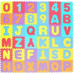 OOBEST Puzzle Tapis Mousse Bébé, 36 Pièces, Tapis De Jeu Très Résistant Pour Enfants, Alphabets & Chiffres(32x32cm)