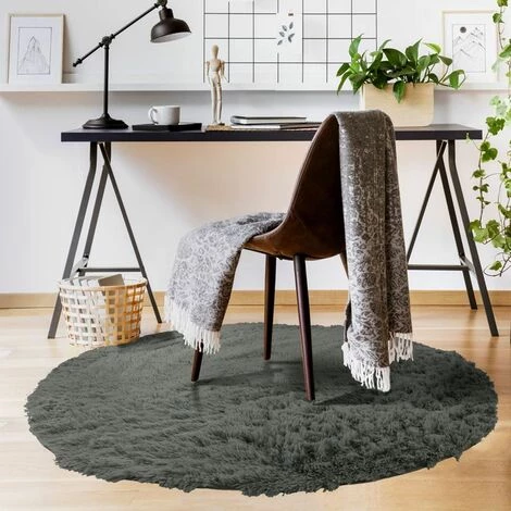 THEDECOFACTORY NEO YOGA - <p>Tapis Rond à Poils Longs Extra-doux Gris Foncé Diam.120 - Gris Foncé 2 THEDECOFACTORY NEO YOGA - <p>Tapis Rond à Poils Longs Extra-doux Gris Foncé Diam.120 - Gris Foncé – Image 2