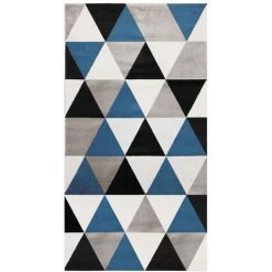 THEDECOFACTORY GEO SCANDI - <p>Tapis Toucher Laineux Motif Triangles Bleu 80x150 - Bleu
