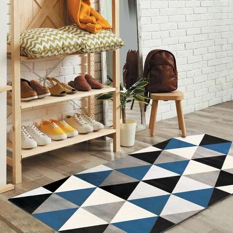 THEDECOFACTORY GEO SCANDI - <p>Tapis Toucher Laineux Motif Triangles Bleu 80x150 - Bleu 2 THEDECOFACTORY GEO SCANDI - <p>Tapis Toucher Laineux Motif Triangles Bleu 80x150 - Bleu – Image 2