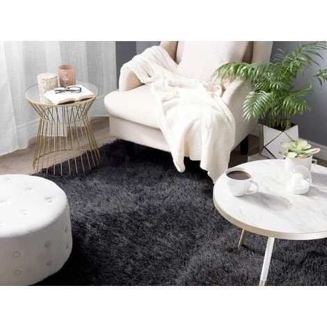 BELIANI Tapis En Tissu Noir 200x140cm - Noir 2 BELIANI Tapis En Tissu Noir 200x140cm - Noir – Image 2