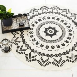 ATMOSPHERA Tapis Rond Nomade D. 120 Cm - Ecru/noir -Tapis et paillasson Soldes 15254973 3
